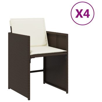 Sillas De Jardín Con Cojines 4 Uds | Silla De Exterior | Sillón Ratán Sintético Marrón