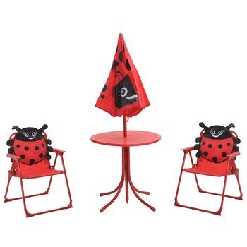 Set Mesa Y Sillas De Jardín Infantil 3 Uds | Muebles De Jardín Con Sombrilla Rojo
