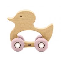 juguete de madera con mordedor de silicona duck rosa