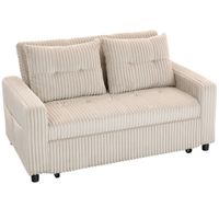 homcom sofa cama 2 plazas tapizado de pana convertible en cama 2 cojines bolsillos laterales 157 x 190 cm blanco crema