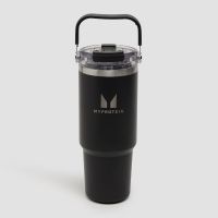 botella de metal reciclado myprotein con asa superior y pajita 900ml - negro