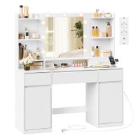 tocador con espejo led y amplio espacio de almacenamiento con puertas  107 x 40 x 144 cm