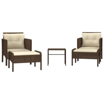 Set Muebles De Jardín 5 Piezas | Mobiliario De Jardín Y Cojines Ratán Sintético Marrón
