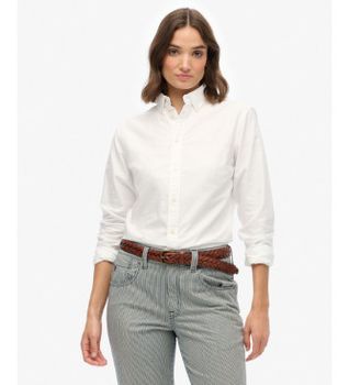 Superdry para mujer. W4010565A Camisa Oxford Slim blanco (S), Casual, Algodón, Manga larga
