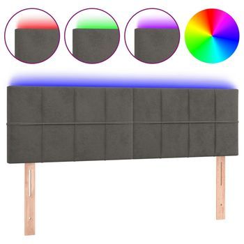 Cabecero Cama | Panel De Cabecera Con Led De Terciopelo Gris Oscuro 144x5x78/88 Cm