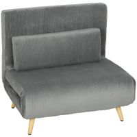 homcom sillon cama 3 en 1 abatible de pana con funcion de cama respaldo regulable y cojin gris oscuro   aosom espana