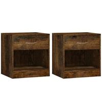 pack 2 uds mesitas de noche  mesa auxiliar  mesilla con cajon roble ahumado
