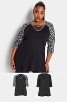 yours juego 2 tops con cordon en escote negro y leopardo mujer curvy y tallas grandes yours