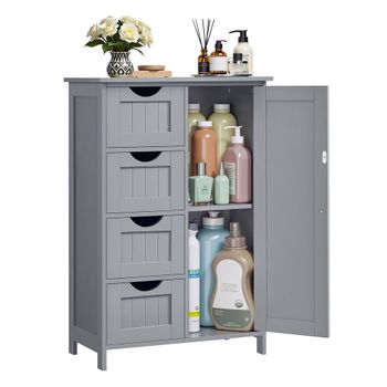 Armario de Baño Estrecho Cómoda con Cajones Estante Ajustable, Gris Paloma / Con 4 Cajones (30P x 55A x 82A cm)