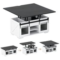 costway mesa de centro tapa elevable estilo granja 2 puertas corredizas 3 compartimentos ocultos sala estar panel negro