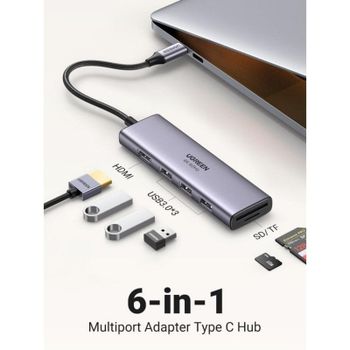 Hub USB-C Ugreen CM511 5Gbps 5 Puertos HDMI 4K Lector SD/MicroSD Gris