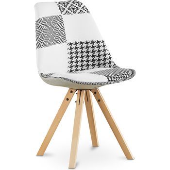 Silla De Comedor - Tapizada En Patchwork Blanco Y Negro - Denisse Blanco / Negro
