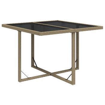 Mesa De Jardín | Mesa De Exterior Ratán Sintético Y Vidrio Beige 109x107x74 Cm
