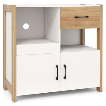 Costway Gabinete de Almacenamiento de Cocina Aparador de Estilo Moderno Granja con Cajón Estante Deslizante y 2 Puertas Mueble Buffet Blanco