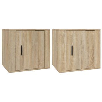 Pack 2 Uds Mesitas De Noche | Mesa Auxiliar | Mesilla Color Roble Sonoma 50x39x47 Cm