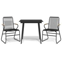 conjunto comedor jardin 3 uds  mueble jardin mesa y sillas ratan pvc negro