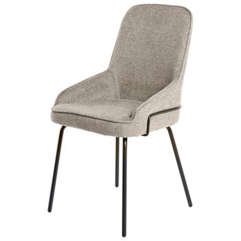 Silla acolchada con detalles metálicos y patas finas negras taupe.