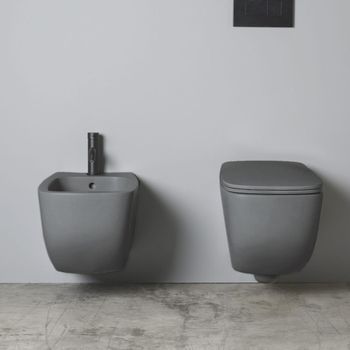 Set De Sanitarios Suspendidos En Cerámica Gris Mate