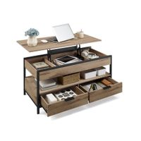 mesa de centro elevable marron rustico y negro tinta marron camello y negro tinta  50p x 100a cm