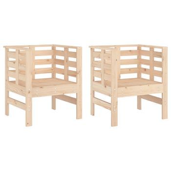 Pack 2 Uds Sillas De Jardín | Silla De Exterior | Sillón Madera Maciza Pino 61,5x53x71 Cm