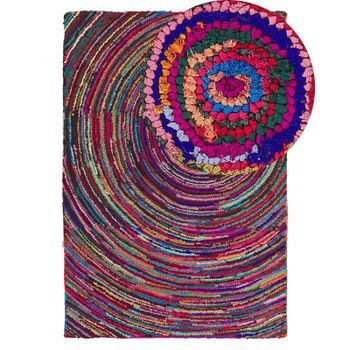 Alfombra Multicolor De Algodón 140 X 200 Cm Rectangular Patrón Abstracto Tejida A Mano Boho Malatya