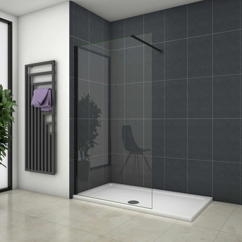 Aica Walkin Mampara Panel De Ducha Una Hoja Perfil Negro Mate Vidrio Antical De 8mm Con Una Barra1 De 90cm Tamaño (58-60)x200cm