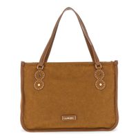 bolso de compras efecto ante con microrremaches y cabujones de piedras decorativas brown