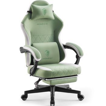 Silla Gaming Dowinx, Cojín Con Muelles Y Bolsillos, Respaldo Reclinable De 90 A 135°, Con Reposapiés, Tejido Transpirable, Color Verde