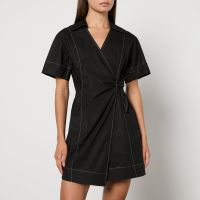 ganni cotton-poplin wrap mini dress - eu 42uk 14