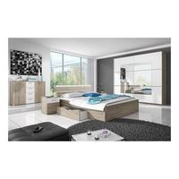 conjunto cama 160x200 y mesitas de noche coleccion eos color roble claro y blanco