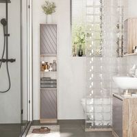 armario alto de bano de melamina mdf homcom 30x24x170 cm-roble y gris