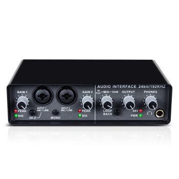 Q-24 Tarjeta de sonido para computadora Interfaz de audio USB externa 24 Bit/192 kHz 2 Entradas 4 Salidas Tarjeta de son