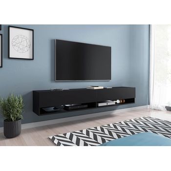 Mueble De Tv Lowboard A 180 Cm, Mueble De Televisión, Mueble De Salón, Con Iluminación Led, Color Negro Mate