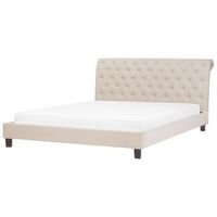 cama doble tapizada beige 180 x 200 cm con somier cabecero acolchado con remaches reims