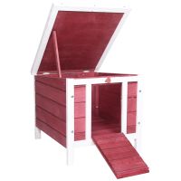 pawhut conejera de madera exterior caseta para mascotas pequenas con techo asfaltico abatible y rampa antideslizante 42x51x43 cm rojo   aosom espana