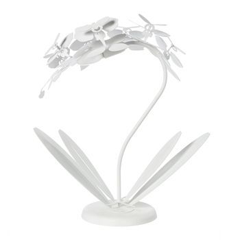 Lámpara De Mesa Pequeña Orchidea 38x20x57 Cm En Hierro Cortado A Láser Diseño Floral Moderno Conexión E14 Made In Italy Blanco