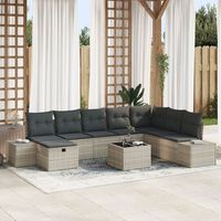 conjunto de sofa de jardin  de 9 piezas con cojines de rattan polimerico gris claro v6440 unico  negro