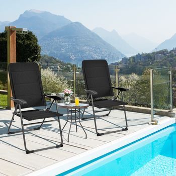 Juego De 2 Sillones Reclinables Para Patio Con 7 Posiciones De Respaldo Ajustables Acolchado Silla Para Jardín Piscina Patio Playa Negro Cfw64105
