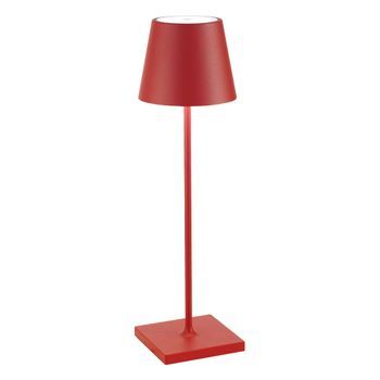 Lámpara De Mesa Led Zafferano Poldina Pro Roja Inalámbrica Recargable Regulable Táctil 2700/3000k Ip65 Interior/exterior 38 Cm