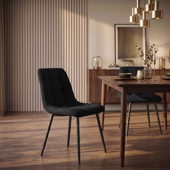 Silla con patas de metal y asiento en tela negro