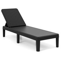 costway tumbona de jardin exterior de mimbre plegable con respaldo 4 posiciones ajustables patas elevadas carga 150kg para terraza patio negro