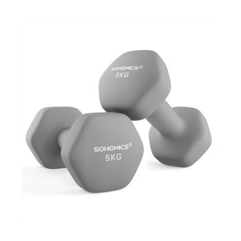 Mancuernas Hexagonales con Superficie de Vinilo para Fitness Ejercicio, Gris Paloma / 2 x 5kg