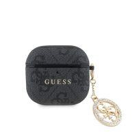 guess funda para airpods 4 r carcasa de polipiel negra con logo 4g y charm con piedras brillantes diseno elegante y ajuste preciso