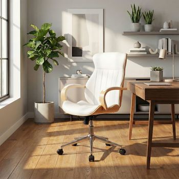 Silla de oficina giratoria regulable en simil cuero natural/blanco