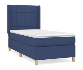 Cama box spring con colchón tela azul 100x200 cm bloques con cuadros