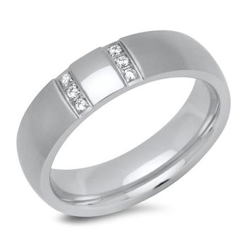 Anillo acero inoxidable con circonita 6 mm ancho
