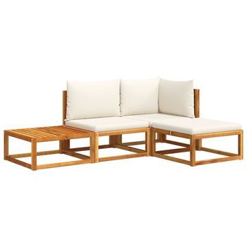 Set Sofás De Jardín Con Cojines 4 Piezas Madera Maciza De Acacia