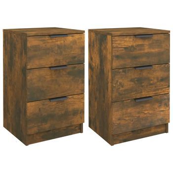 Pack 2 Uds Mesitas De Noche | Mesa Auxiliar | Mesilla Color Roble Ahumado 40x36x65 Cm
