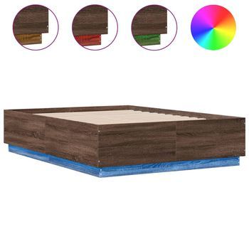 Estructura Cama Con Luces Led Madera Roble Marrón 135x190 Cm Vidaxl