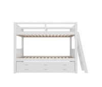 cama litera 90x200cm - cama infantil con escalera cama extraible y 3 cajones estructura de madera de pino y mdf - blanco